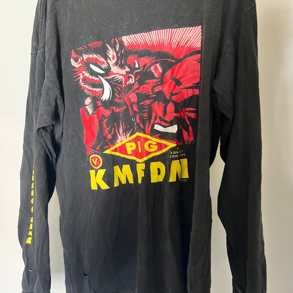 PIG Vs KMFDM “Eat or be Eaten” XL distressed industrial t